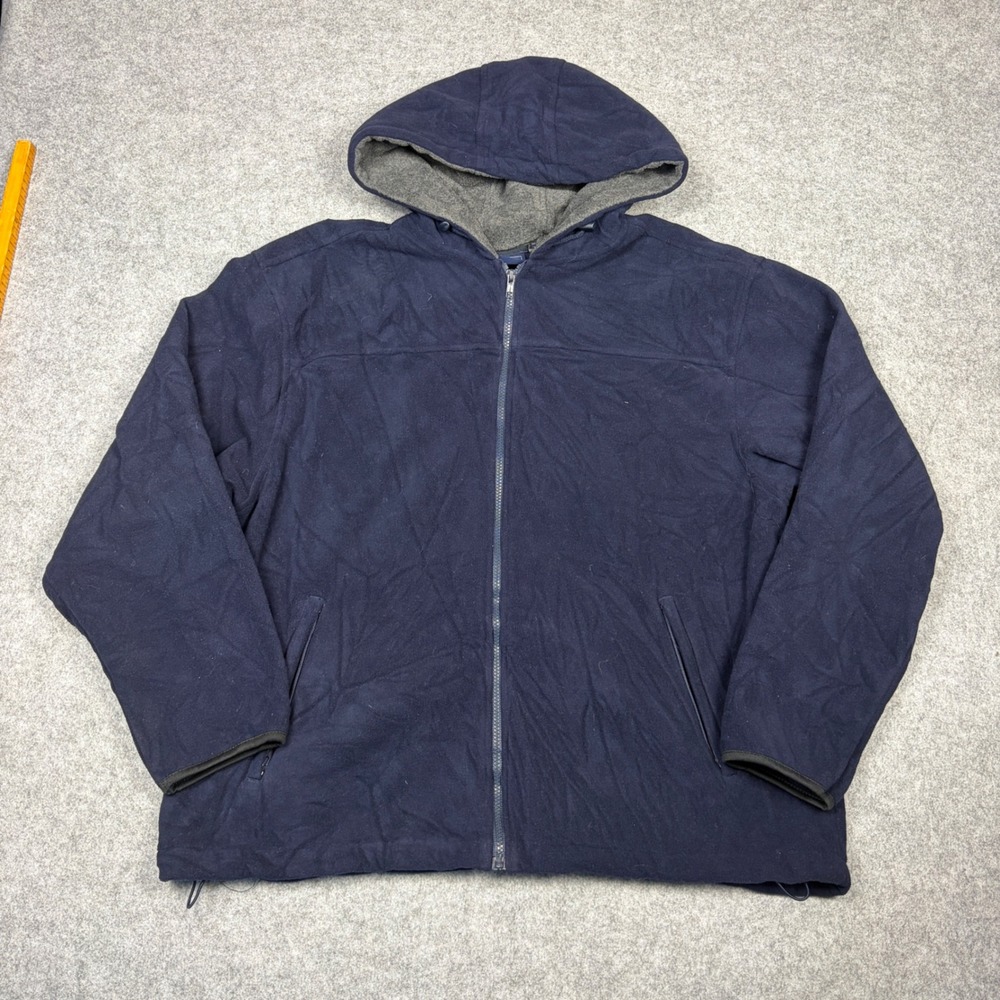Basic Editions Mens Large Navy Blue Full Zip Fleece Hoodie Jacket Pockets